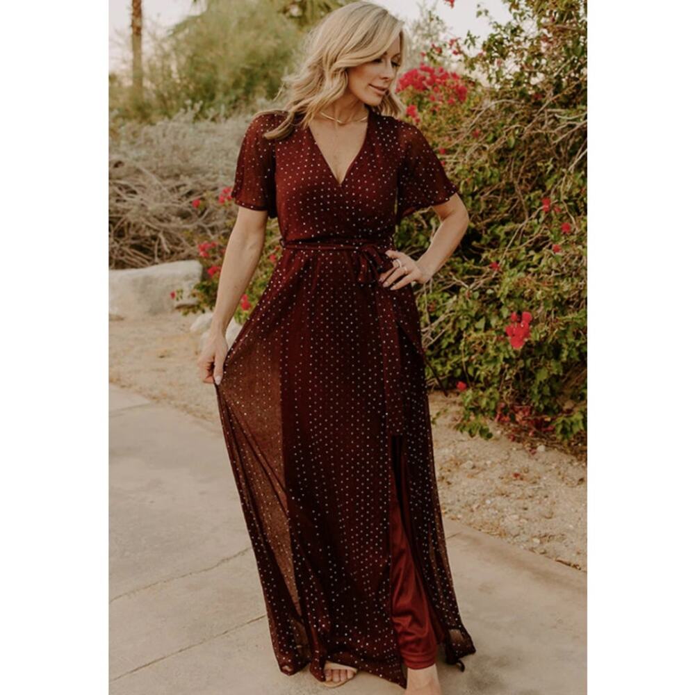 NWT Baltic Born Grace Sparkle Sequin Wrap Gown Maxi Dress Mulberry XXXL